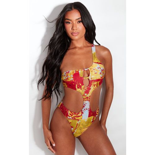 Maillot de bain asymétrique imprimé à découpes - PrettyLittleThing - Modalova