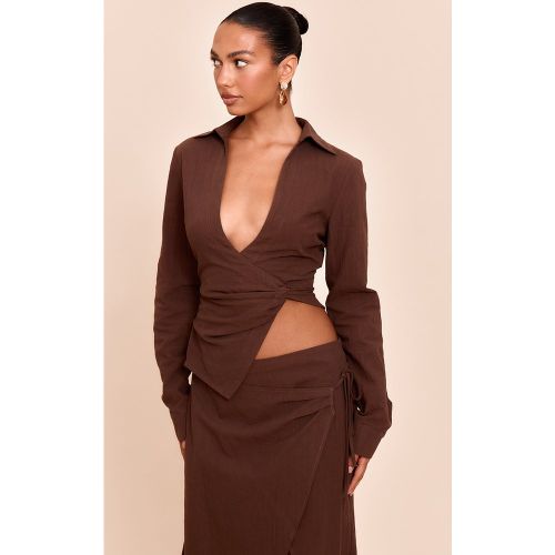 Chemise en effet lin à décolleté et détail torsadé | Taille 38 - PrettyLittleThing - Modalova