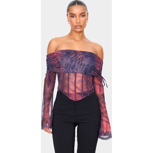 Corset en mesh à col bardot et liserés structurants - PrettyLittleThing - Modalova