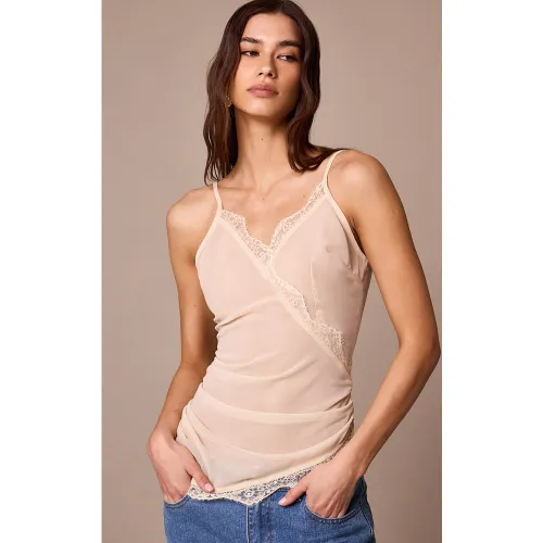 Débardeur cache-coeur en mousseline de soie à bordures en dentelle - PrettyLittleThing - Modalova