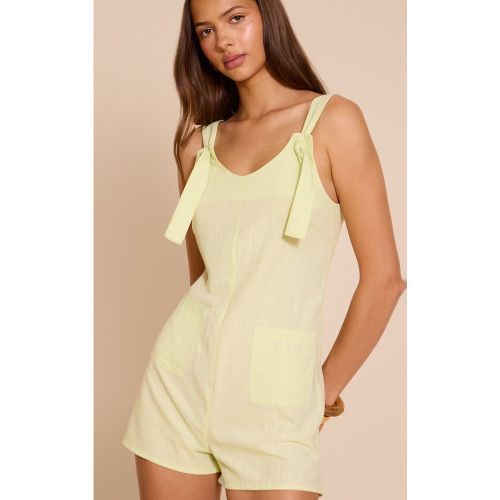 Combishort en effet lin à épaules nouées et poches - PrettyLittleThing - Modalova