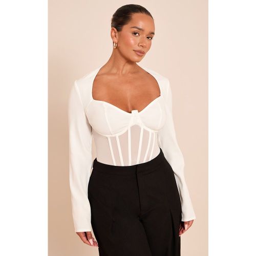 Sculpt Body Corset à Manches Longues en Maille Blanche | Taille 38 - PrettyLittleThing - Modalova