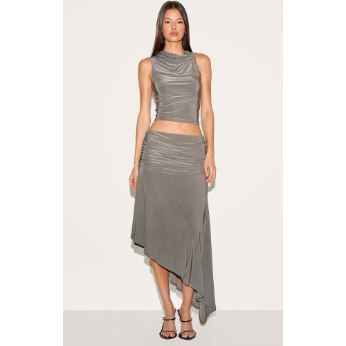 Jupe mi-longue asymétrique moulante doublée froncée - PrettyLittleThing - Modalova