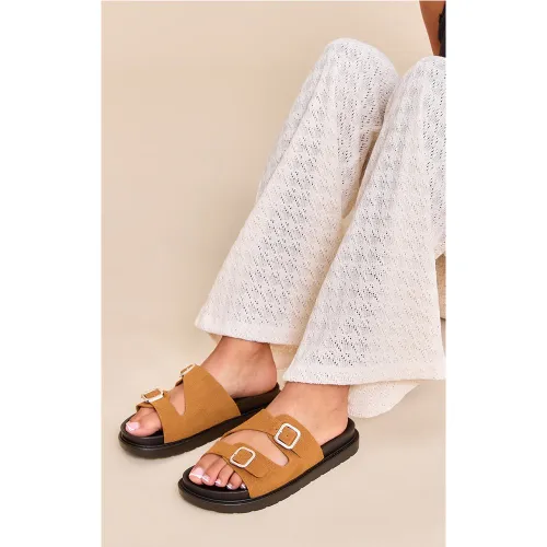 Sandales à semelle intérieure à double boucle en suédine - PrettyLittleThing - Modalova