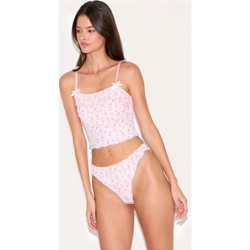 Ensemble de lingerie côtelé fleuri - PrettyLittleThing - Modalova