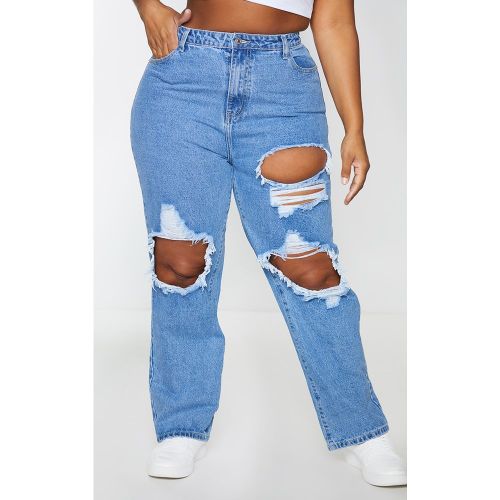 Plus Jean droit déchiré bleu délavé | Taille 50 - PrettyLittleThing - Modalova