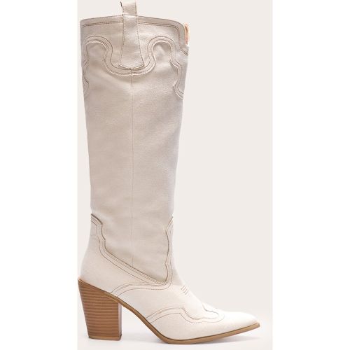 Bottes hautes pointues en suédine à talon carré haut et coutures style western - PrettyLittleThing - Modalova