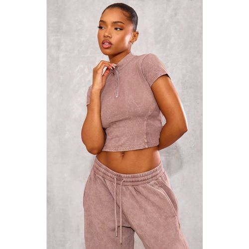 Top délavé à parties contrastantes et zip - PrettyLittleThing - Modalova