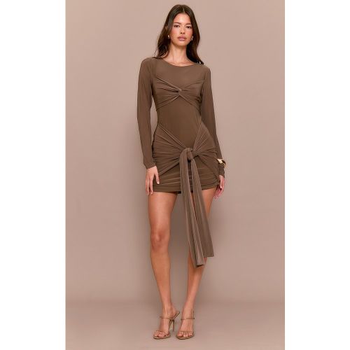 Mini robe moulante à manches longues et détail torsadé noué - PrettyLittleThing - Modalova