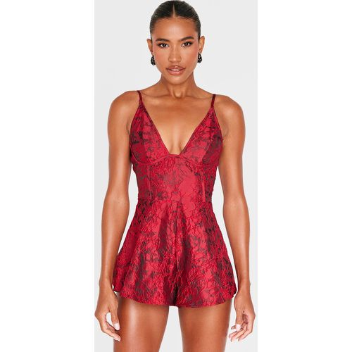 Combishort fluide en jacquard satiné à détail corset - PrettyLittleThing - Modalova