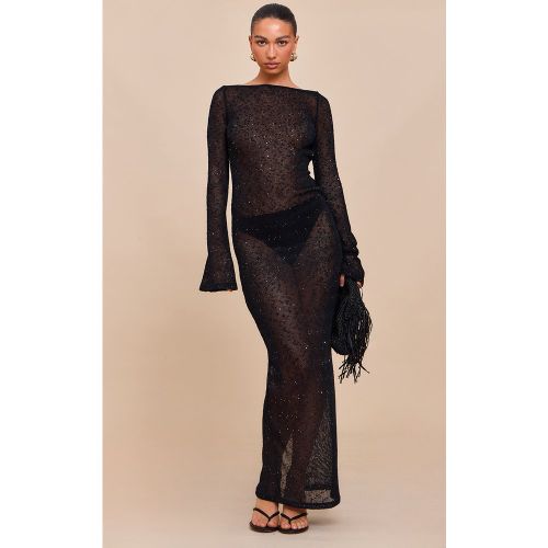 Robe longue texturée froncée à dos ouvert et manches longues - PrettyLittleThing - Modalova
