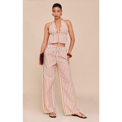 Pantalon large en coton rayé à taille basse et cordons ajustables - PrettyLittleThing - Modalova