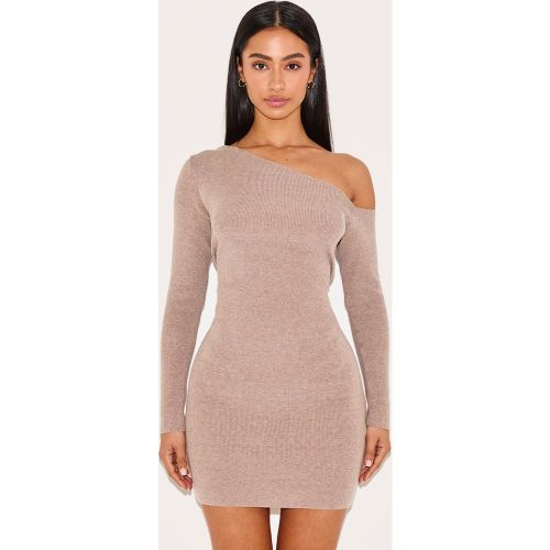 Petite Mini robe côtelée à épaules asymétriques - PrettyLittleThing - Modalova