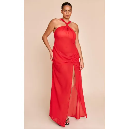 Robe longue de plage grande taille en mousseline à col montant - PrettyLittleThing - Modalova