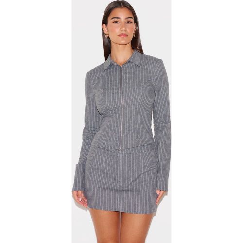 Top de tailleur tissé gris clair à fines rayures et fronces - PrettyLittleThing - Modalova