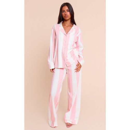 Petite Ensemble de pyjama long en jersey à rayures épaisses et lisérés contrastants - PrettyLittleThing - Modalova
