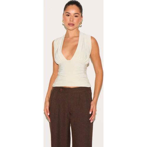 Top moulant mat froncé sans manches | Taille 38 - PrettyLittleThing - Modalova