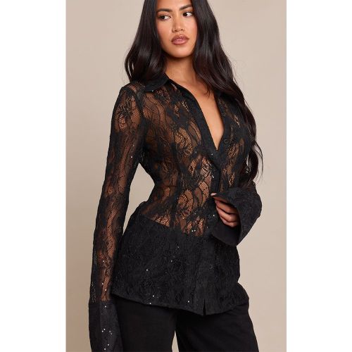 Chemise ajustée en dentelle à sequins | Taille 38 - PrettyLittleThing - Modalova