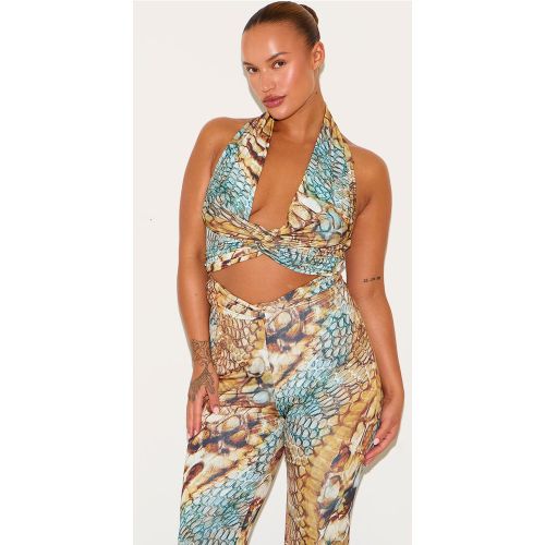 Plus Crop top moulant imprimé serpent abstrait à détail torsadé - PrettyLittleThing - Modalova