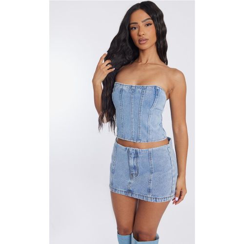 Petite Top corset bustier en jean - PrettyLittleThing - Modalova