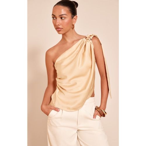 Top satiné drapé jaune beurre à empiècement - PrettyLittleThing - Modalova
