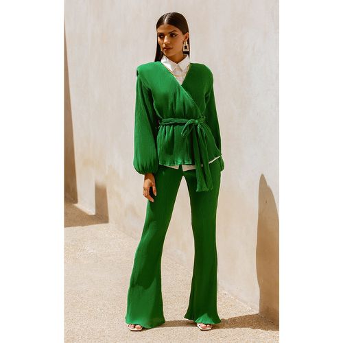 Pantalon flare plissé vert, Vert - PrettyLittleThing - Modalova