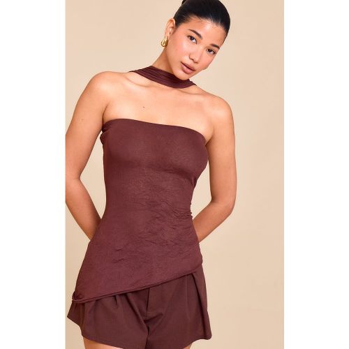 Top long asymétrique en mesh crêpé à détail foulard - PrettyLittleThing - Modalova