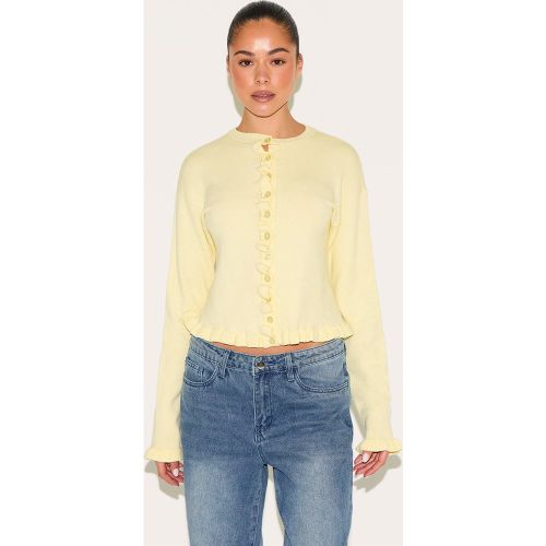 Cardigan en maille tricot crème au beurre à volants | Taille Large - PrettyLittleThing - Modalova