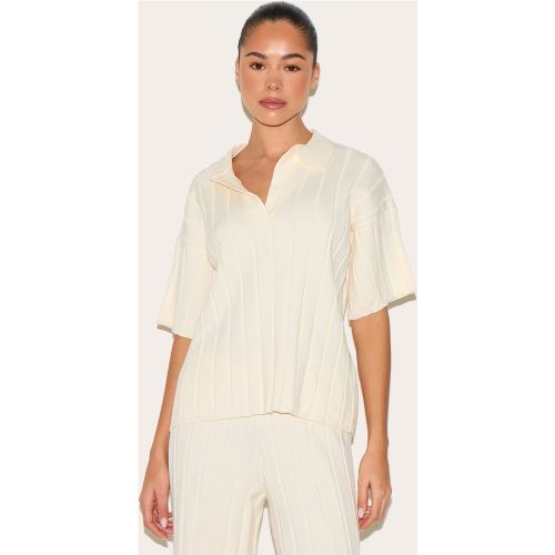 Top polo oversize en maille tricot côtelée | Taille Large - PrettyLittleThing - Modalova