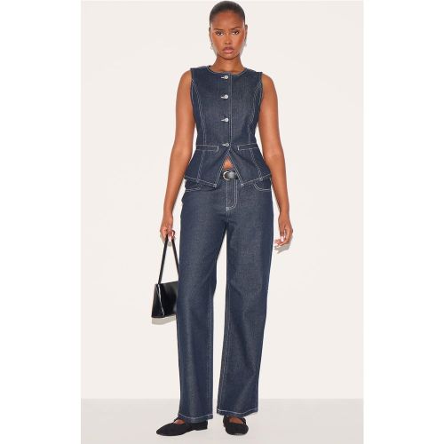 Jean droit indigo délavé à taille mi-haute - PrettyLittleThing - Modalova