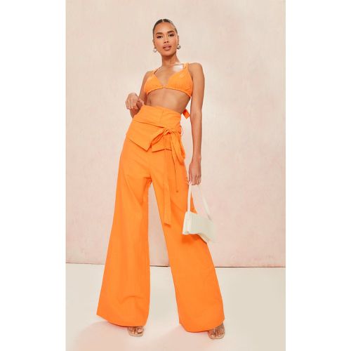 Pantalon oversize large en effet lin orange à taille haute et ceinture - PrettyLittleThing - Modalova