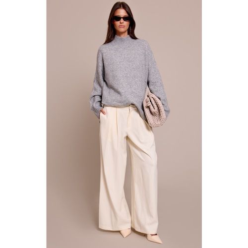 Pull oversize en maille tricot gris clair chiné à col polo | Taille XS - PrettyLittleThing - Modalova