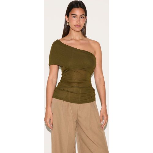 Top long olive transparent à épaule unique et détail drapé doux au toucher - PrettyLittleThing - Modalova