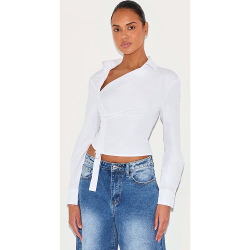 Chemise asymétrique blanche froncée à détail boucle | Taille 38 - PrettyLittleThing - Modalova