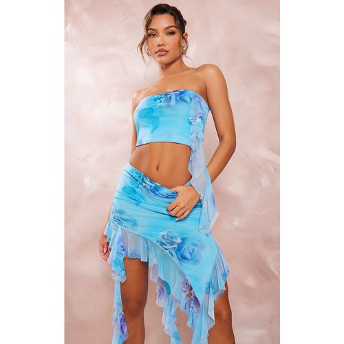 Top bustier en mesh imprimé à volants - PrettyLittleThing - Modalova