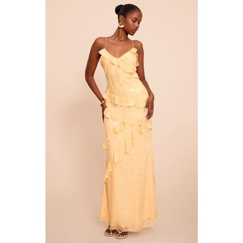 Robe Mi-Longue Brodée Florale Citronnée à Volants - PrettyLittleThing - Modalova