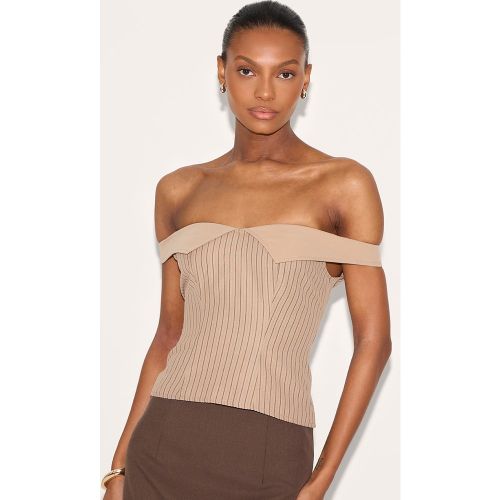 Top long en peau de pêche à rayures et col bardot - PrettyLittleThing - Modalova