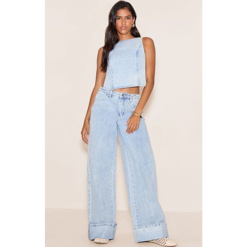 Jean Light Blue avec Ourlet Relevé, Jambe Large - PrettyLittleThing - Modalova