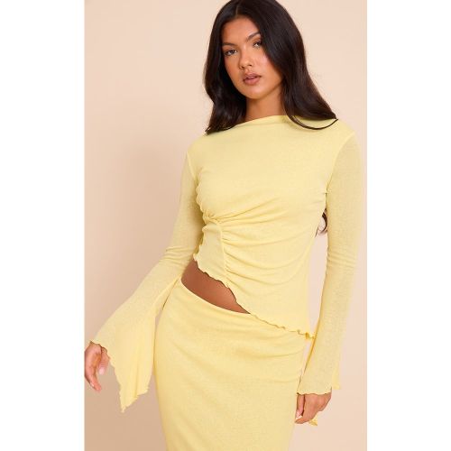 Top long en mesh dévoré froncé devant à manches évasées | Taille 34 - PrettyLittleThing - Modalova