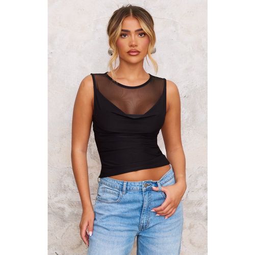 Top moulant en mesh à partie contrastante et col bénitier | Taille 32 - PrettyLittleThing - Modalova