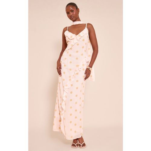 Robe longue en mousseline de soie volantée à pois et bretelles fines - PrettyLittleThing - Modalova