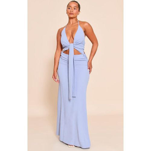 Coupe moulante Hammered Satiné Drapé Devant Halter Longue Robe | Taille 48 - PrettyLittleThing - Modalova