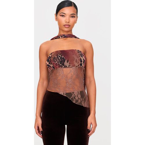 Crop top en mesh asymétrique à détail écharpe - PrettyLittleThing - Modalova