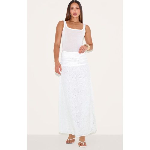 Tall Jupe longue tissée brodée blanche à partie froncée - PrettyLittleThing - Modalova