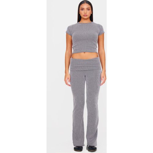 Pantalon flare skinny côtelé crêpé bicolore gris anthracite replié - PrettyLittleThing - Modalova