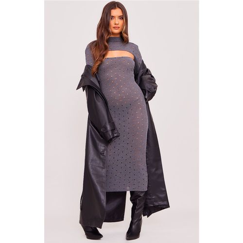 Robe mi-longue côtelée gris anthracite découpée à manches longues - PrettyLittleThing - Modalova