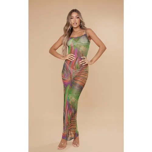 Robe longue en mesh à imprimé tropical et bretelles - PrettyLittleThing - Modalova