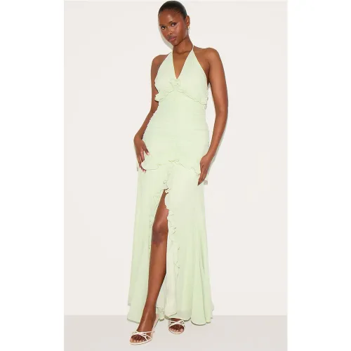 Robe longue froncée à dos nu et volants - PrettyLittleThing - Modalova