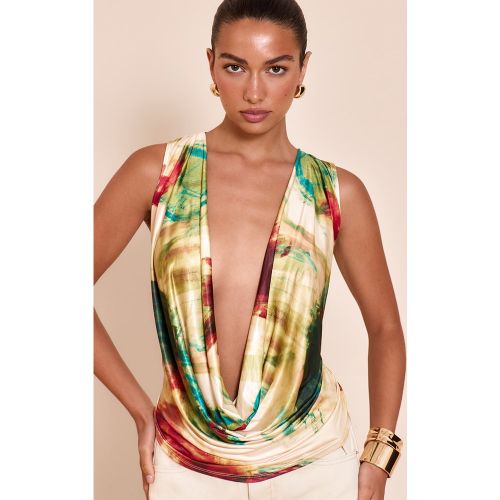 Top moulant doublé imprimé abstrait à col bénitier plongeant - PrettyLittleThing - Modalova