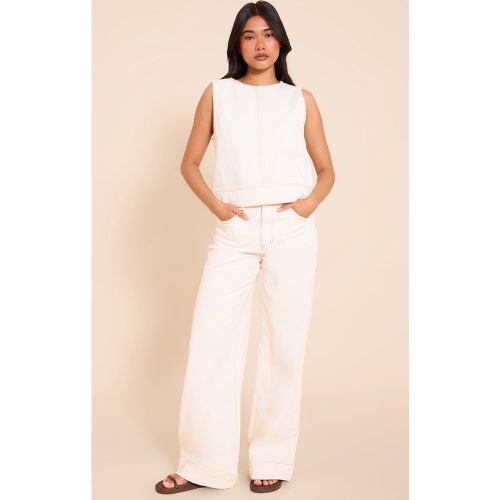 Jean large écru à coutures surjetées | Taille 44 - PrettyLittleThing - Modalova